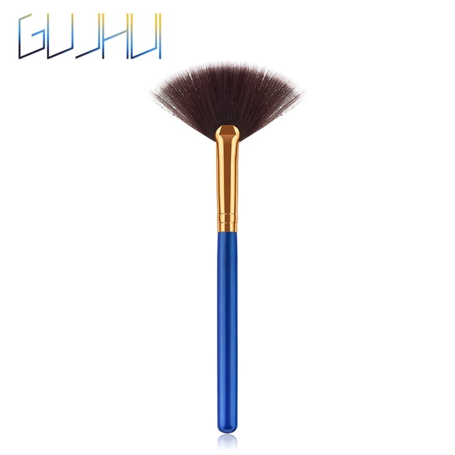 Brocha cosmética con forma de abanico para difuminar el iluminador facial y el maquillaje en polvo