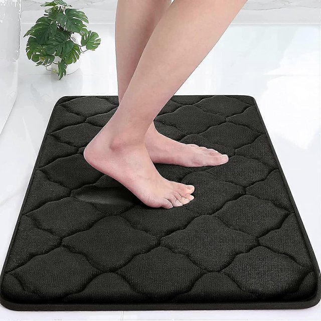 Non-Slip Bath Mat, Soft Memory Foam Bathroom Mat, Absorbent Bath Mat, Machine Washable - 40 x 60 cm, Black