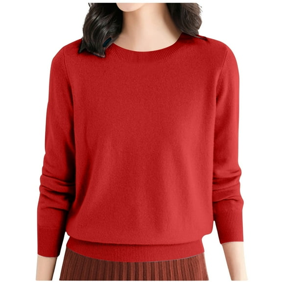 GDREDA Women's Casual Loose Fit Knitted Pullover Sweater Low Cut Round Neck Lightweight Top For Fall Winter Womens Cropped Pullover Sweaters