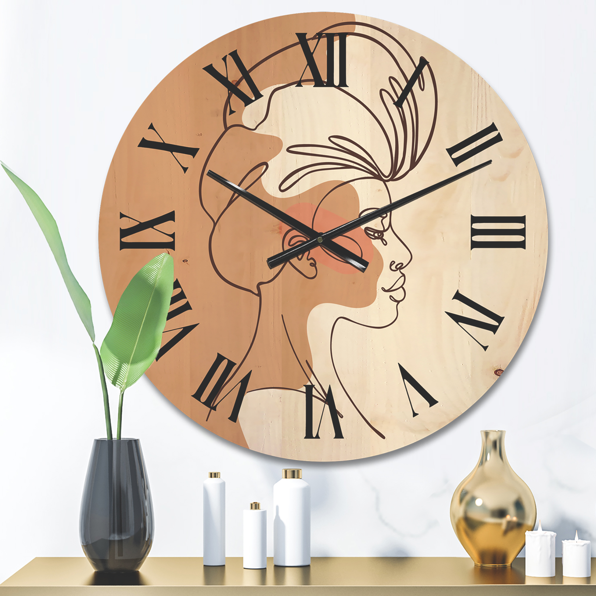 Designart 'One Line Portrait of Afro American Woman II' Modern Wood Wall Clock