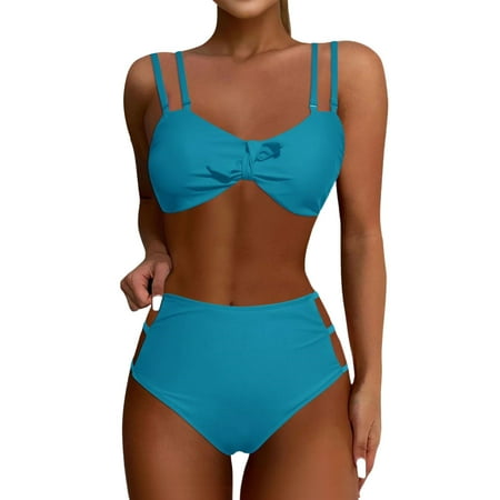 Divhosrg Bathing Suit for Women High Waisted  Bikini Sets for Women  Womens Bathing Suits with Shorts  Womens Swimwear Bottoms  Light Blue Swim Suits for Women 2025 Tankini M