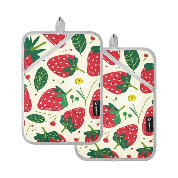 Pot Holders Set of 2 Heat Resistant 338℉ Kitchen Oven Gloves Potholder Cooking Baking Microwave Mitts Strawberry Fruit