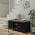 thumbnail image 2 of Demi Bonn 44" Modern Storage Ottoman Bench, Entryway Bench with Pillow, 2-Sided Doors, 10 Pairs Capacity for Home Organization, Black, 2 of 11