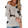 thumbnail image 4 of cocolona Womens V-neck Knitted Sweater Valentine's Day Loose Long Sleeve Shirts Fall Winter Pullover Sweater Tops, 4 of 8