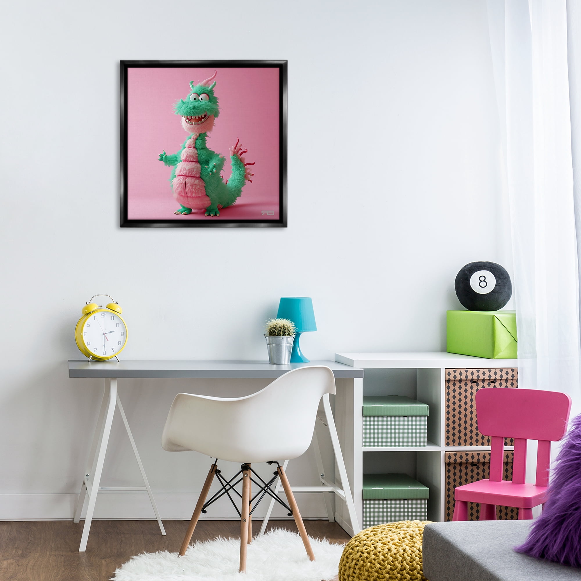 Stupell Industries Happy Green Dragon Fantasy & Sci-Fi Painting Black Floater Framed Canvas Art Print Wall Art, 25 x 25