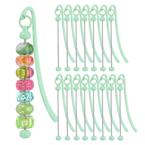 Uxcell 16 Pcs Beadable Bookmarks, DIY Metal Blank Bar Bookmark Bead Craft Jewelry Pendant Charm Book Mark for Gift Teacher Office Supplies Home Crafts, Candy Green