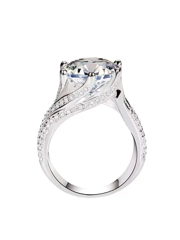 LINXIQIN Six-Prong Moissanite Ring for Women, Platinum-Plated Wedding Proposal Vintage Luxurious Setting