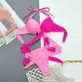 thumbnail image 6 of Munlar Swimming Suits for Women Pink 2 Piece Bikinis High Cut Solid Spaghetti Straps 2025 Swimsuit Sets, 6 of 7