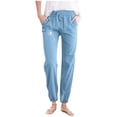 thumbnail image 1 of Women's Cargo Pants Ladies Minimalist Spring Summer Solid Color With Printed Pockets Drawstring High Waisted Pants Women Sky Blue M, 1 of 3