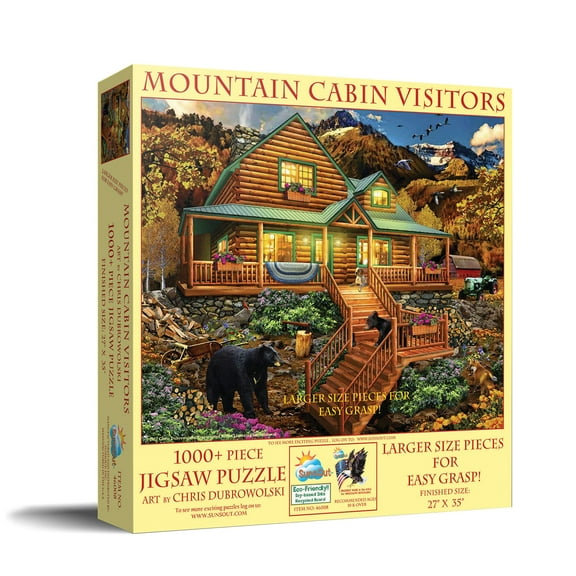 SUNSOUT INC - Mountain Cabin Visitors - 1000 pc Large Pieces Jigsaw Puzzle by Artist: Chris Dobrowolski - Finished Size 27" x 35" - MPN# 46008