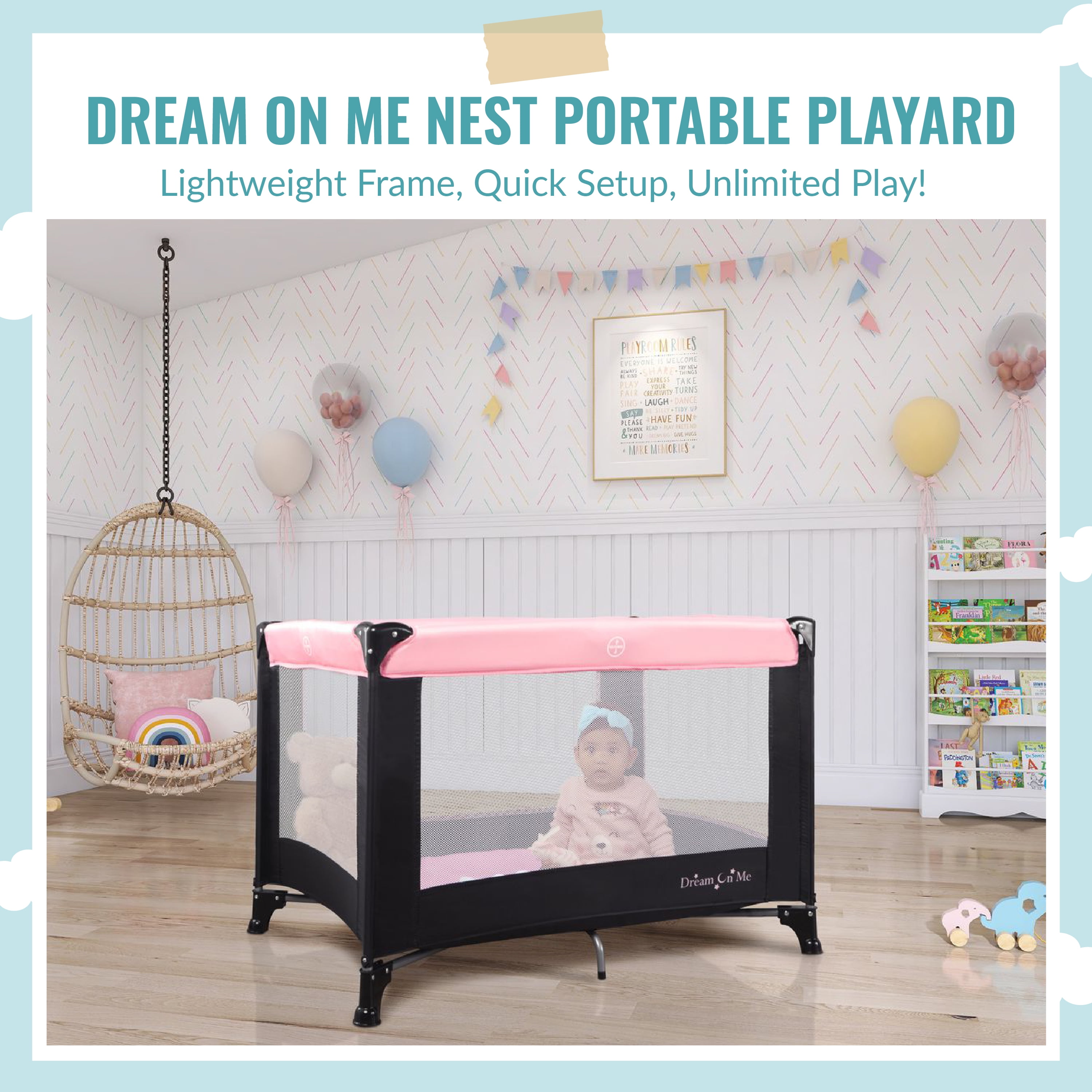 Dream on Me Nest Portable Play Yard with Carry Bag and Shoulder Strap, Pink, Unisex