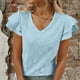 thumbnail image 5 of Camiseta de Manga Corta de Verano para las Mujeres de Moda de Color Sólido con Cuello en V, Top Casual de Poliéster, Lavado de Manos, 5 of 7
