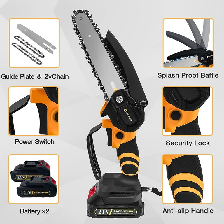 Mini Chainsaw Cordless 6 inch with 2 Battery, Mini Power Chain Saw with  Security Lock, Electric Chainsaw, Handheld Small Chainsaw for Tree Trimming  Wood Cutting (2 Mini Chainsaw + 2 Guide Plate) 