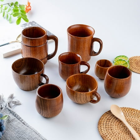 

Ludlz Water Cup Easy to Clean Anti-Fade Eco-friendly Minimalistic Handle Drink Water Various Styles Jujube Wood Water Mug Home Supply