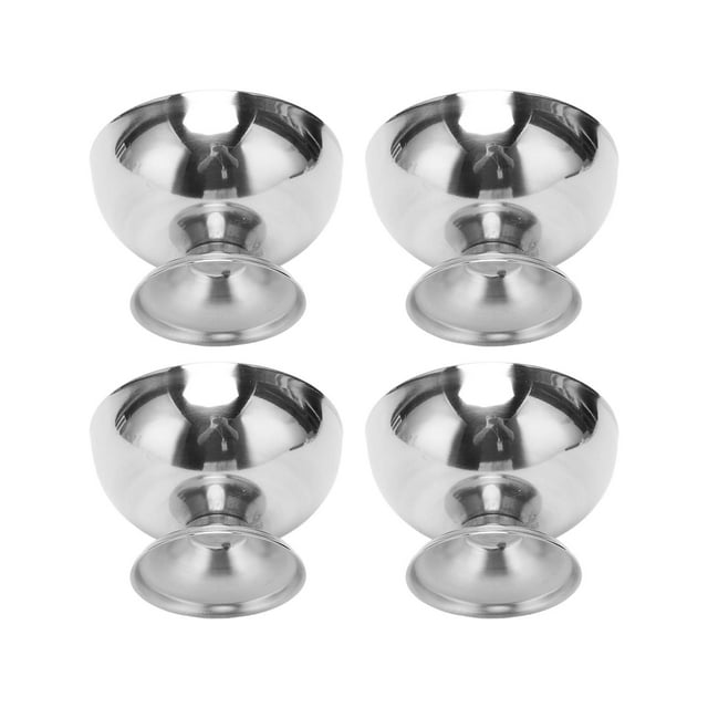 Metal Pudding Cup, 4 Pieces Ice Cream Bowl Widely Space Saving With Forks For Family