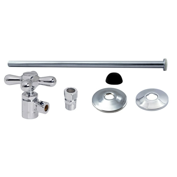 Westbrass Toilet Supply Kit with Cross Handle Angle Stop and Flat Head Riser, Polished Chrome
