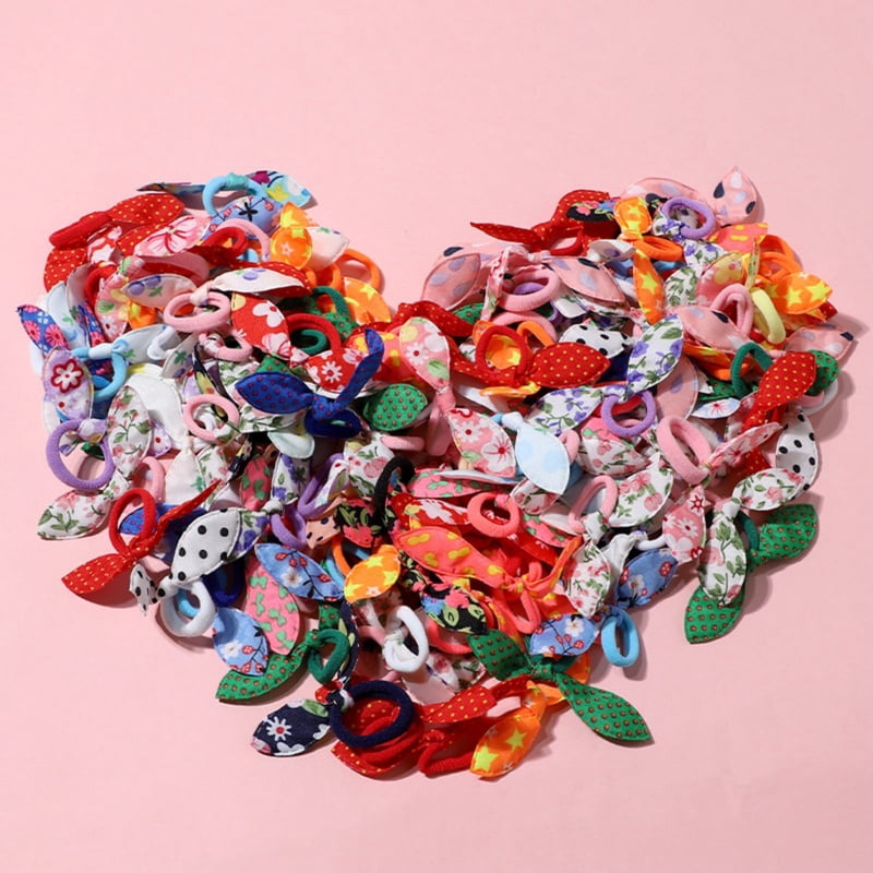 100pcs/set Girls Cute Rabbit Ears Hair Ties Stretch Rubber Bands Hair Ropes Ponytail Holders Hair Accessories Children's Gift