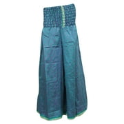 Mogul Women's Vintage Skirt Orange Silk Sari Swirling Smocked Waist Maxi Skirts