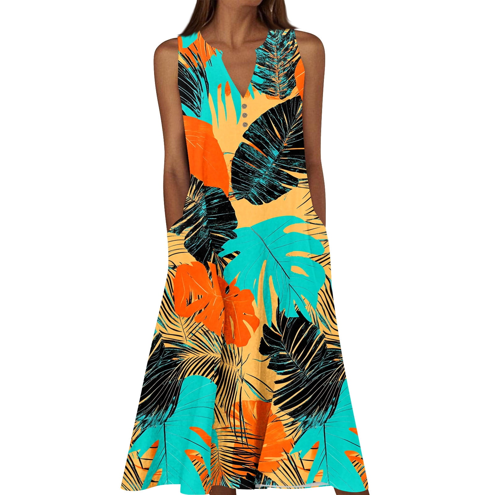 Viikei Women's Spaghetti Strap Dress Vacation Essential,Women's Summer Casual Dress Gradual Sleeveless Neck V-Neck Long Dress Multicolor XXXXXL