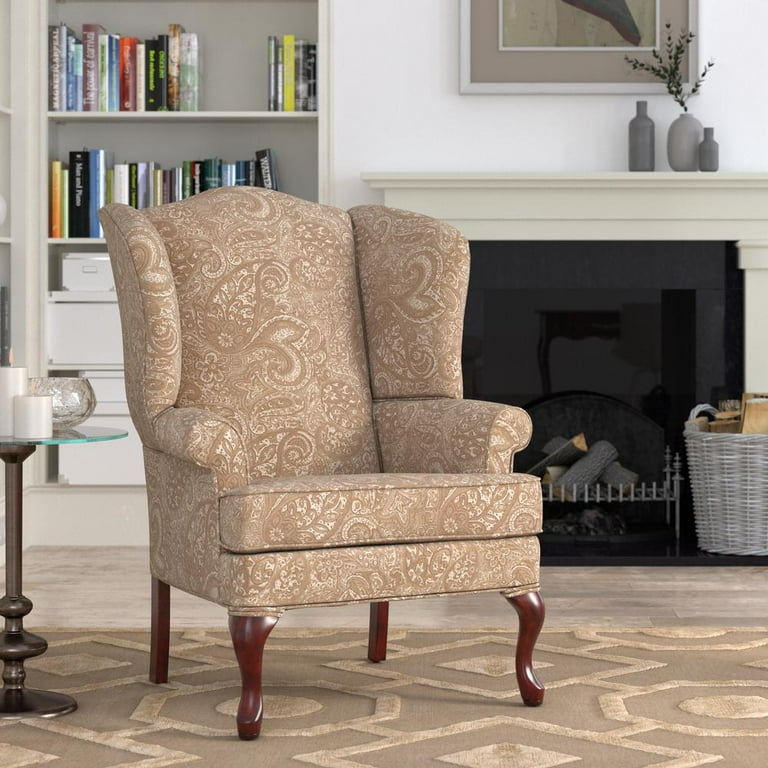 Comfort Pointe Paisley Cream Chenille Traditional Wingback Accent