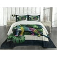 thumbnail image 2 of Ambesonne Leopard Quilted Coverlet 3 Pcs, Monstera Colorful Wilds, King Size, Green Petrol Blue, 2 of 4