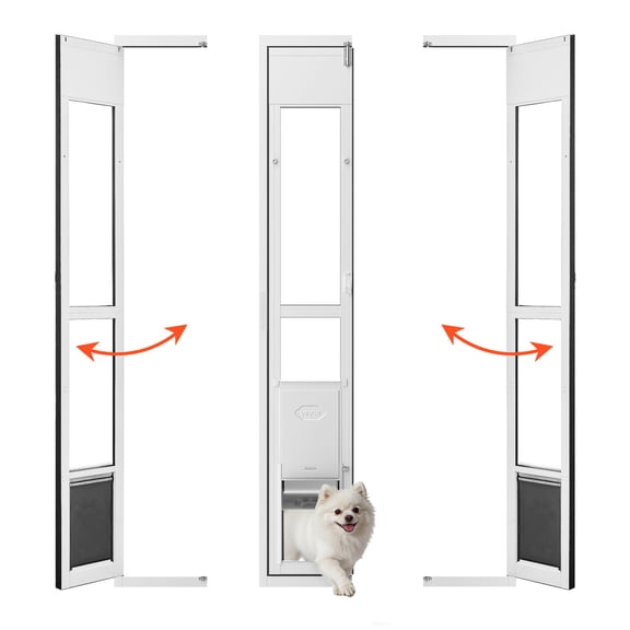 VEVOR Dog Door for Sliding Glass Door, 75 7/8" to 80 11/16" Adjustable Height, Aluminum Alloy Frame with Flap, Lock Design, for Medium-Sized Dogs, 180° Swing-Open Sliding Glass Pet Doors for Renters