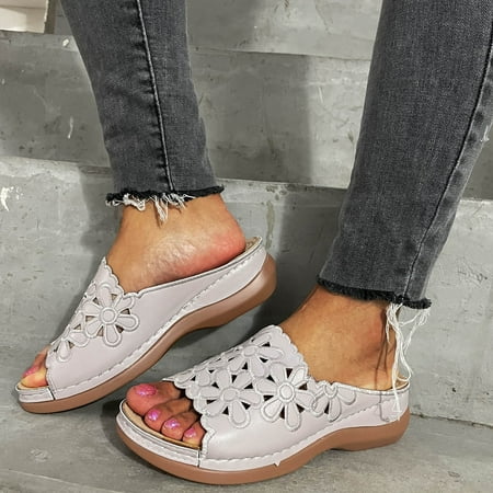 

Bgmi Summer Rhinestone Women S Carved Fish Mouth Thick Bottom Wedge Slippers
