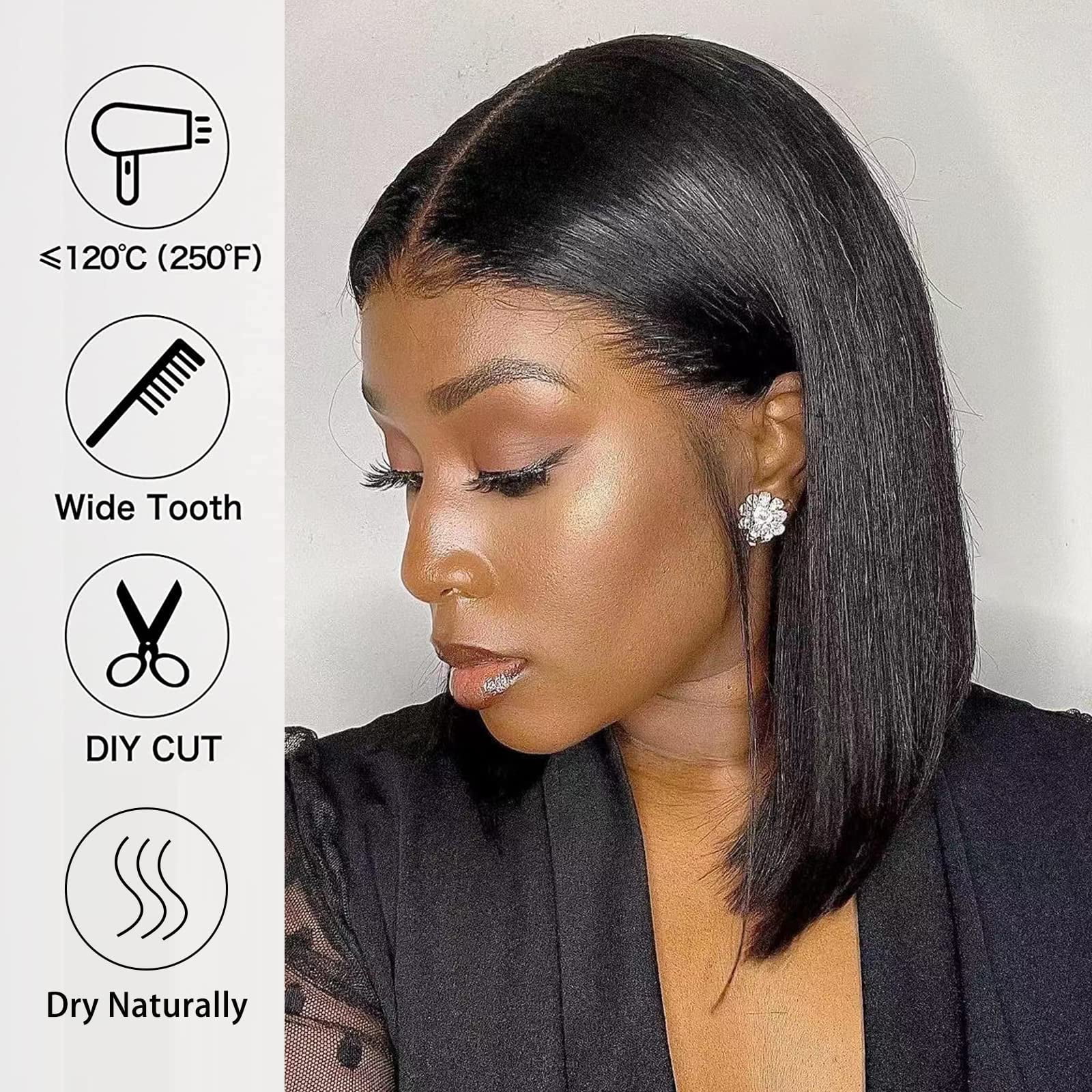 Bob Wig Human Hair Wig Short 13x4 Lace Front Wigs Human Hair Pre Plucked 10 Inch Bob Wig Short Wigs for Black Women Bob Wigs Human Hair 180% Density With Baby Hair Natural Black Straight Glueless