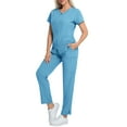 thumbnail image 2 of WULMLEO 2 Piece Scrubs Outfits for Women Short Sleeve Stretch Scrub Sets Medical V Neck Fashion Nurse Uniform Shirts and Joggers Petite Spring Soft Comfortable Nursing Workwear Light Blue XL, 2 of 5