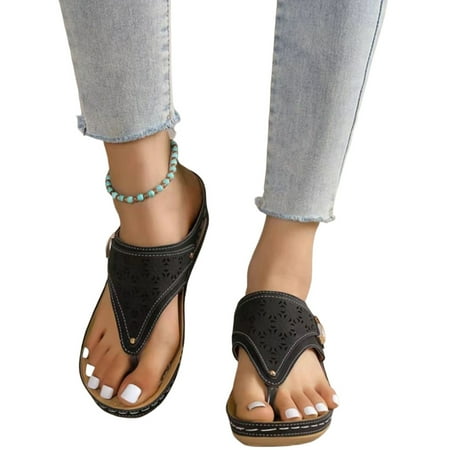 

Woman Flip Flops Causal Sandal Hollow Pattern Leather Beach Sandal for Girls Travelling Vacation