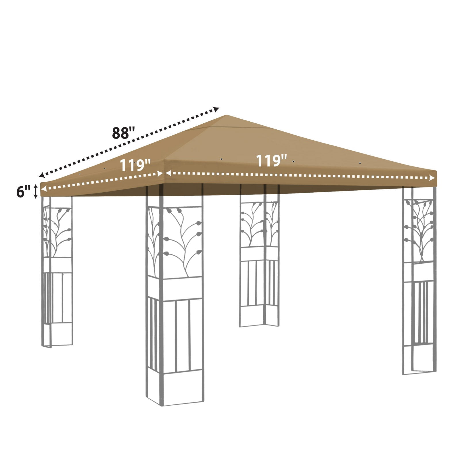 SUNRISEUMBRELLA 119“”x119” Gazebo Replacement Canopy Top Single Tier Canopy Top Cover(TAN)