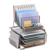 EUREKA ERGONOMIC Stackable Mesh Desk Organizer with 3 Sliding Letter Trays 4 File Holders & Pencil Holder Non-slip All In One Desktop Accessories Organizers Office Storage, Champagne