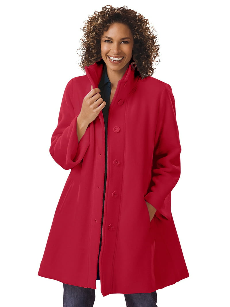 Woman Within Women's Plus Size Fleece Swing Funnel-Neck Coat - Walmart.com