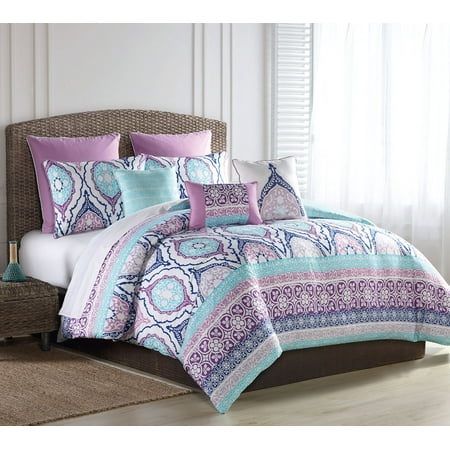 8 Piece Raquel Turquoise Purple Comforter Set King Walmart Com