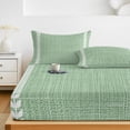 thumbnail image 6 of Twin XL Size Fitted Sheet Set - Sage Green 2 Piece Bedding Sets 16" Deep Pocket Fitted Sheet with 1 Pillowcases, Vintage Minimalist Botanical Stripes Pattern Brushed Microfiber Hotel Bed Sheets, 6 of 9