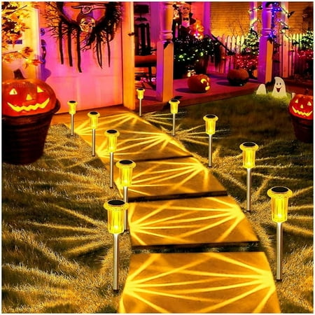 Halloween Solar Lights Outdoor 10 Pack Purple LED Waterproof Yard Garden Patio Backyard Pathway Walkway Landscape Path Lawn Outside Halloween Decorations Outdoor