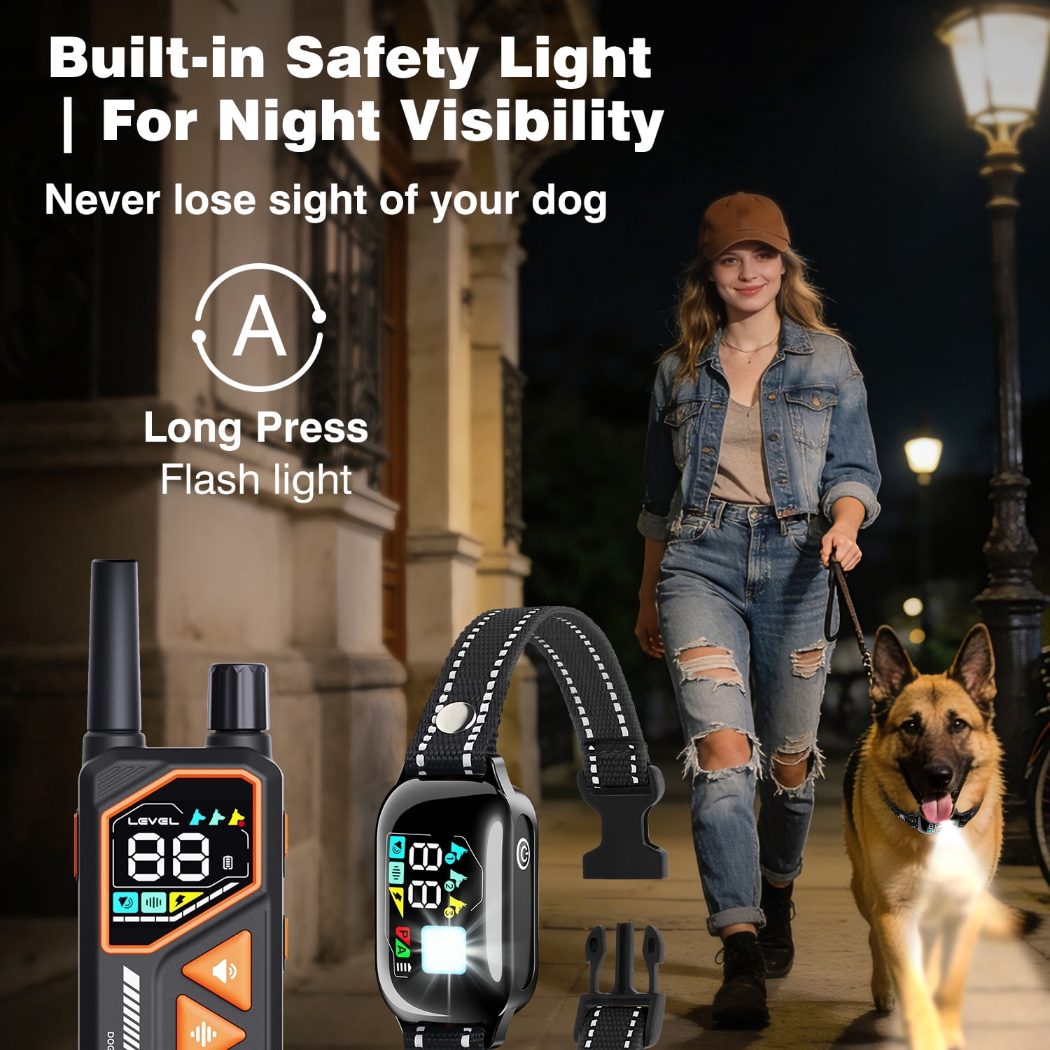 PetJoy 2 in 1 Dog Shock Collar with Remote Control，3300Ft Dog Training Collar with Beep Vibration Static Anti Barking，IPX7 Waterproof Bark Collar for Large Small Dogs with Flashlight,2 Count