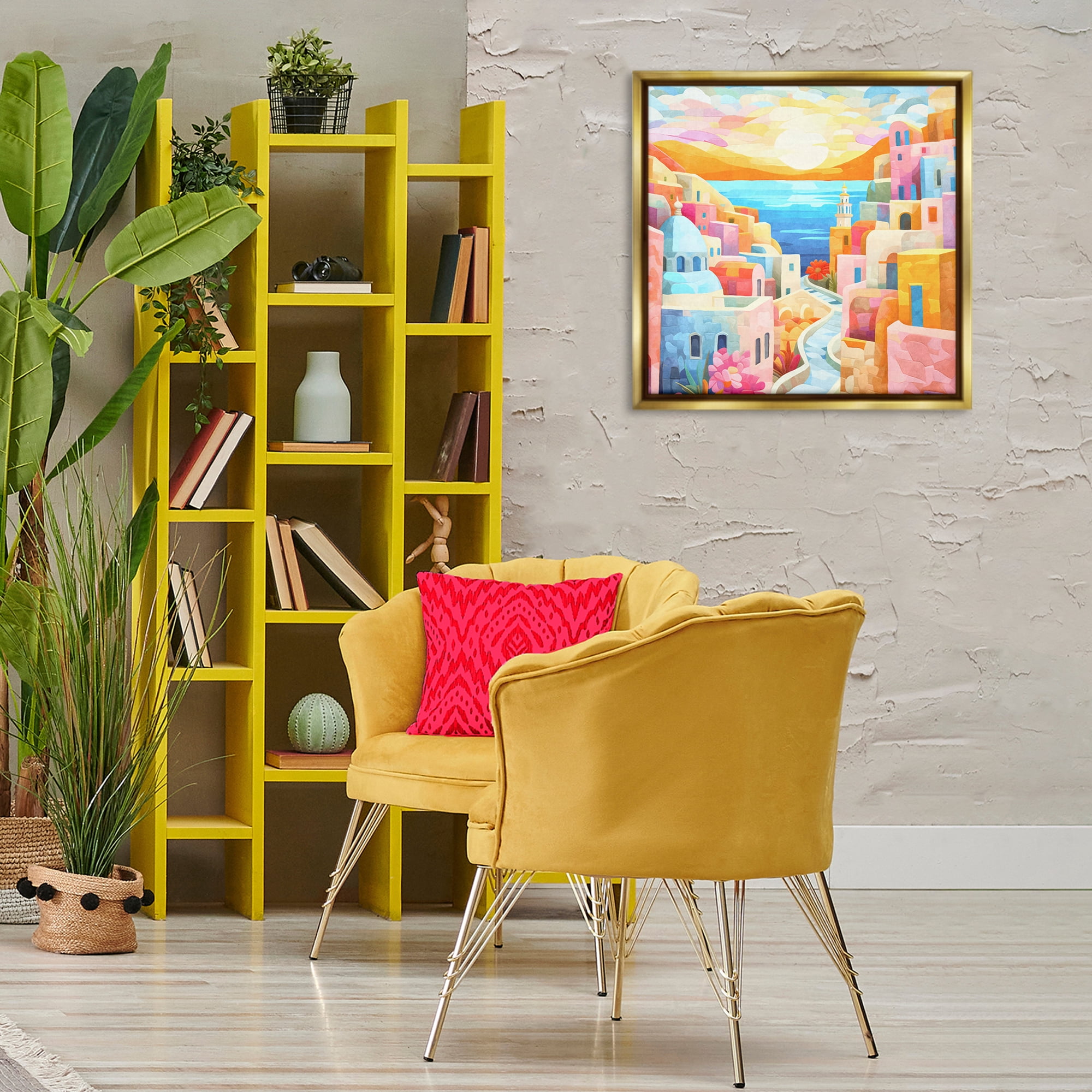 Stupell Industries Pastel Seaside Dreams Scenic & Cityscapes Painting Gold Floater Framed Canvas Art Print Wall Art, 25 x 25