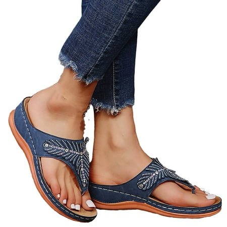 

YanHoo Clearance Orthopedic Sandals for Women Dressy Summer Casual Wedge Walking Slippers with Arch Support Anti-Slip Breathable Sandal Slip On Flip Flops