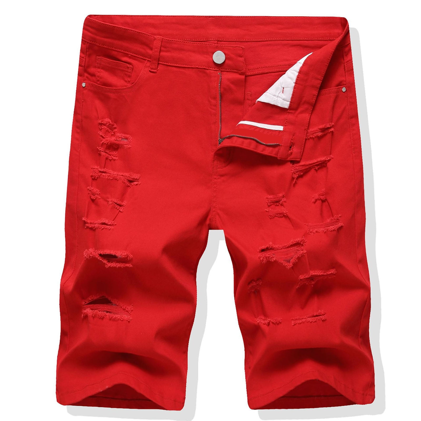 Hpapadks Men Jean Shorts Ripped Distressed Soild Color Denim