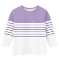 thumbnail image 4 of Girls 3/4 Sleeve Basic T-shirts Fashion Plaid Striped Tshirts Casual Fall Spring Polyester Cotton Tops 3-14 Years (9 Years, Purple 01), 4 of 5