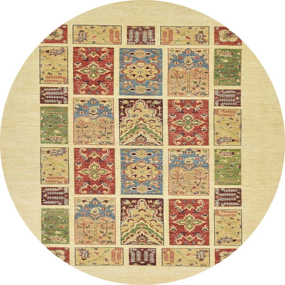 Ahgly Company Indoor Round Abstract Mustard Yellow Abstract Area Rugs, 6' Round