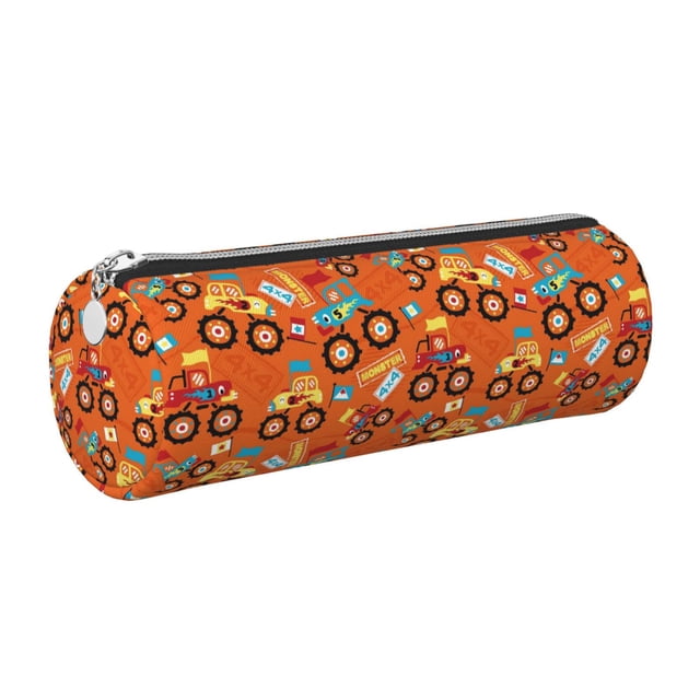 Disketp Monster Truck,Truck Cartoon Estuche Organizador de Lápices de Cuero, Estuche de Oficina con Cremallera para Bolígrafo y Lápiz