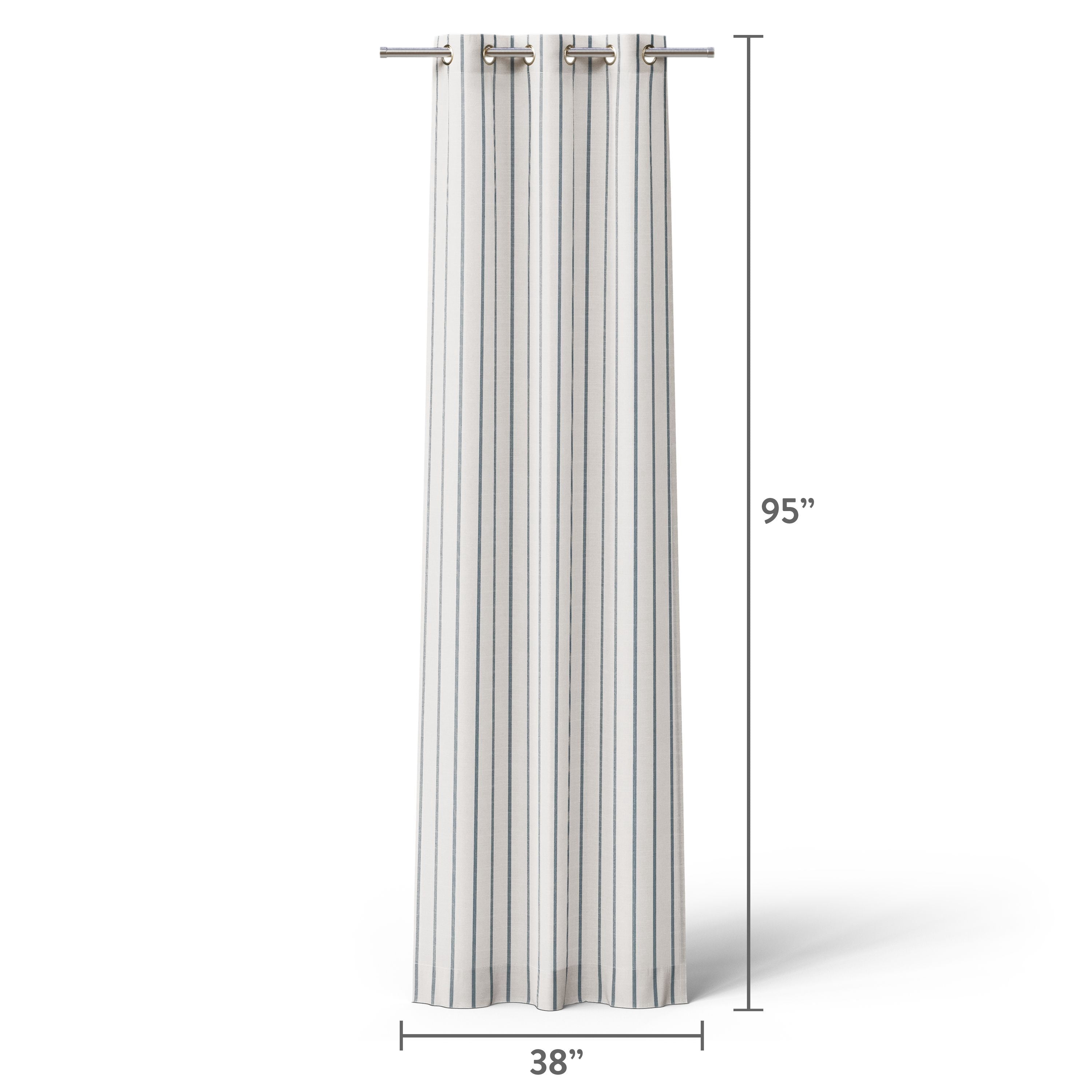Mainstays Kids White and Blue Stripe Light Filtering Grommet Single Curtain Panel, 38" W x 95" L