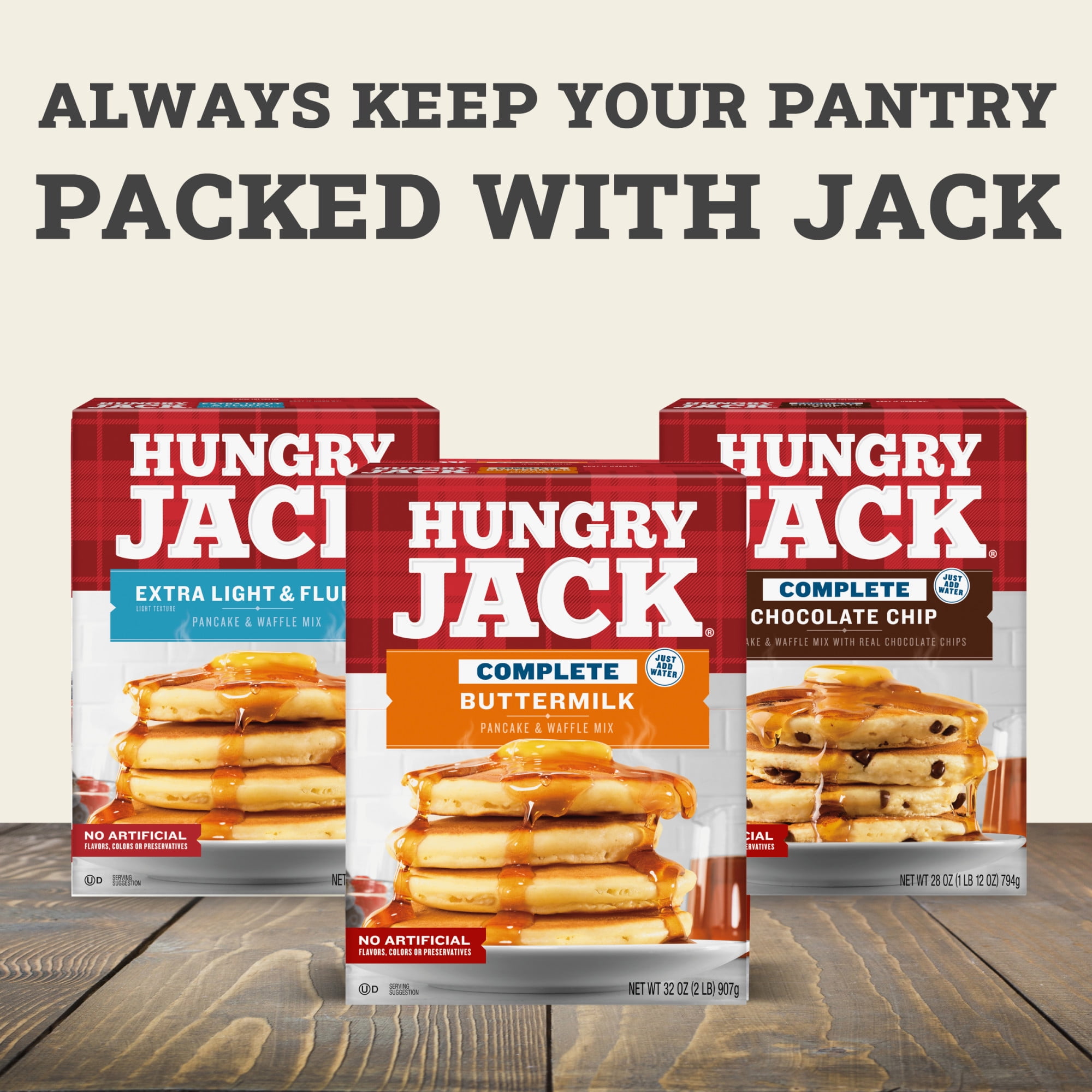 Hungry Jack Complete Buttermilk Pancake Mix and Waffle Mix, 32 oz Box