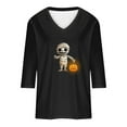 thumbnail image 5 of EchfiProm V-Neck T-Shirts for Women 3/4 Sleeve Black Pullover Graphic Loose Fit Fall Shirts, 5 of 5