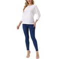 thumbnail image 2 of INSPIRAR CHIC Estilo Blusas de Mujer con Manga Murciélago de 3/4 Verano Casual Blusa de Ojal Cuello Redondo T-Shirts XL Blanca, 2 of 6