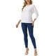 thumbnail image 2 of INSPIRAR CHIC Estilo Blusas de Mujer con Manga Murciélago de 3/4 Verano Casual Blusa de Ojal Cuello Redondo T-Shirts XL Blanca, 2 of 6