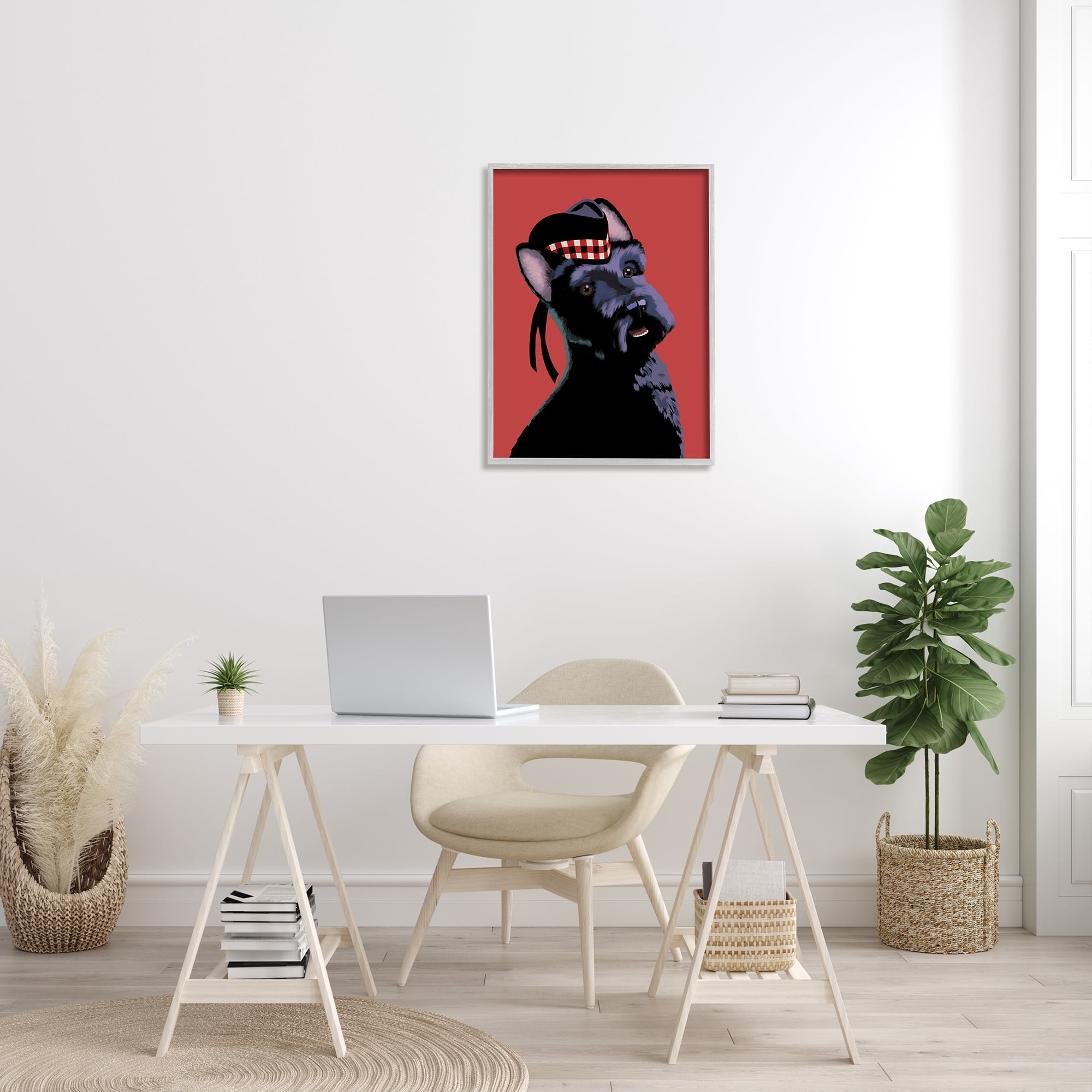 Stupell Industries Smiling Scottish Terrier in Red Plaid Hat, 24 x 30, Designed by Sally Springer Griffith