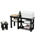 thumbnail image 1 of Costway Bamboo Shoe Rack Bench with Stool Entryway 3 Tier Storage Organizer Black, 1 of 10